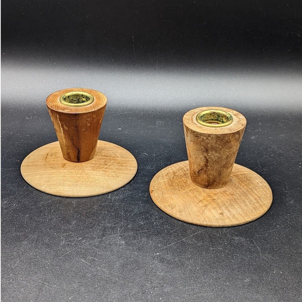 Pair 2 VTG Ellingson Myrtlewood wood Mid Century Modern MCM candlestick holders